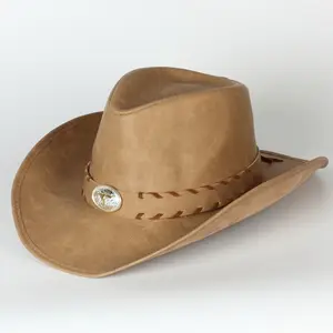 西方男士皮帽独特鳄鱼帽带动物牙齿牛仔风格可调牛仔帽