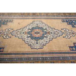 Alfombra Vintage de 5.2x10.3 pies, Alfombra Turca Grande, Alfombra de Lana con Rayas Azules - Product Image 3