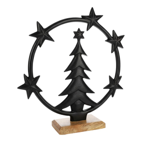 Escultura de Árbol de Navidad de Aluminio Dorado Antiguo Hecha a Mano de la Mejor Calidad con Base de Madera para Decoración Navideña y de Eventos en Interiores - Product Image 4