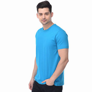 เสื้อยืดแขนสามส่วนสำหรับเด็กผู้ชายเสื้อคอกลมผ้าคอตตอนสีฟ้าแบบลำลองใส่100% เสื้อยืดโอเวอร์ไซส์ - Product Image 3