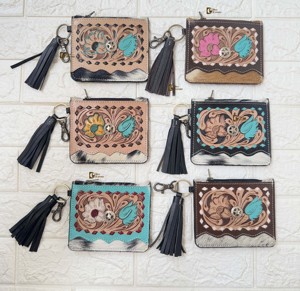 New arrival Cowhide Fur Leather Coin <b>Purse</b> Stylish Clutch <b>Slim</b> Wallet Turquoise Color Hand Tooled Leather Western Unisex <b>Purse</b> - Product Image 5