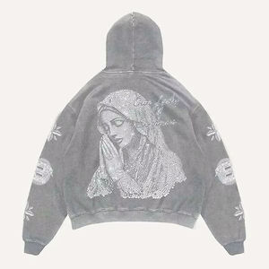 Sweat à capuche surdimensionné vintage avec motif Madonna, délavé à l'acide, matière douce, lourd, poche kangourou, sweat à capuche, vêtements d'extérieur - Product Image 6