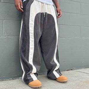 Pantalon ample en velours côtelé pour homme, patchwork, rayures arquées, jambes larges, streetwear, bas décontractés, logo personnalisé - Product Image 5