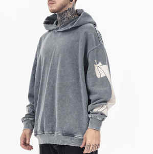 Sudaderas con capucha informales de tendencia de moda de corte extragrande de algodón pesado lavado ácido estilo antiguo en blanco neutro para hombre de alta calidad al por mayor - Product Image 4