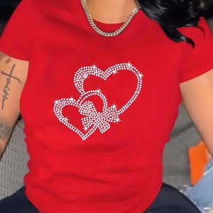 T-shirt à col rond pour femmes grande taille, style décontracté, fabricant de marque privée, graphique en strass, logo personnalisé pour adultes - Product Image 6