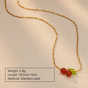 Trendy Sweet <b>Cherry</b> Fruit <b>Necklace</b> and Earrings Set for Women 304 Stainless Steel with 18K Gold Plated Chain for Daily Gift Wear - Product Image 3