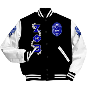Zeta Phi Beta 1920 ZPB Sororité Varsity Veste Letterman Bleu Blanc Chenille Patch Vie Grecque Fondateurs Style Porter - Product Image 4