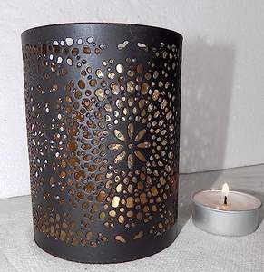 Photophore en métal support votif forme ronde fini poudre enduit bougie métal noir avec revêtement intérieur or - Product Image 5