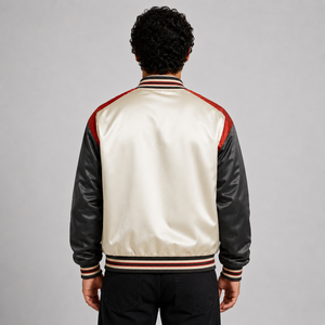 Veste en satin vintage pour homme, col montant, personnalisable avec broderie universitaire, en soie teinte, pour l'hiver - Product Image 2