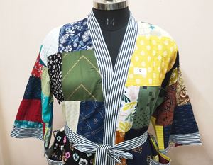 Unisex Eco-Friendly Thermal Bathrobe Handmade Vintage Kimono Floral Indian Patchwork Design Plus Size Men's Sleepwear Made - Product Image 1