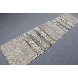 Turkish Runner Rug 2.3x9.3 ft, Vintage <b>Brown</b> Floral <b>Wool</b> Rug - Product Image 2