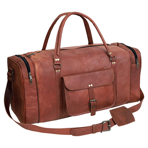 Leather Weekender <b>Duffel</b> <b>Bag</b> with Zipper Closure and Adjustable Strap for Travel - Product Image 6