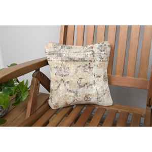 Design rustique 12x12 pouces Beige laine Kantha Patchwork oreiller tissé Vintage brodé imprimé fleuri pour sol de voiture noël - Product Image 1