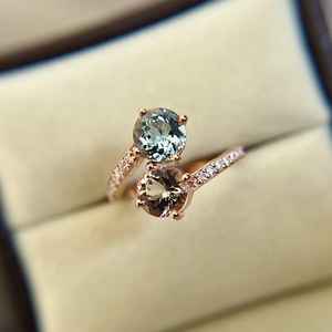 Soulblush 14K Or Aigue-Marine Morganite Anneau Empilable Lumière Calme Douce Lueur Double Radiance Doux Bond Élégant Hue Pure Spark - Product Image 4