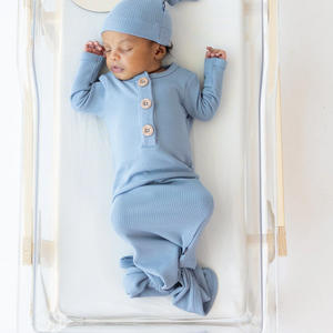 Robe nouée en bambou côtelé pour bébé nouveau-né, robe nouée personnalisée, pyjama pour bébé, sac de couchage pour bébé, vêtements pour bébé écologiques - Product Image 1