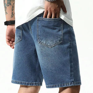 High Quality Men's Summer Casual <b>Denim</b> Shorts Solid Blue Basic Straight Leg Fit Lean & <b>Stretch</b> <b>Fabric</b> - Product Image 4