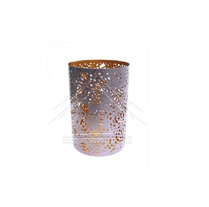 Portavelas Votivo de Metal Cortado con Láser de Lujo, Dorado y Blanco, Decorativo, Hueco, para Centros de Mesa de Boda y Decoración del Hogar - Product Image 1