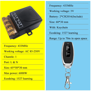 Ac 110V 220V 1CH 433Mhz/<span class=keywords><strong>315Mhz</strong></span> không dây điều khiển từ xa chuyển 30A công suất cao tiếp sức cho Máy bơm nước ánh sáng bóng đèn - Product Image 5