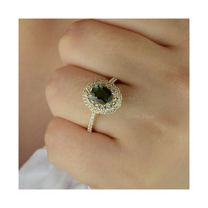 แหวนหมั้นเพชรทัวร์มาลีนและพลอยสีวงรีธรรมชาติแหวนแต่งงาน10K/18K ทองสำหรับผู้หญิงสำหรับงานแต่งงานหรืองานเลี้ยง - Product Image 3