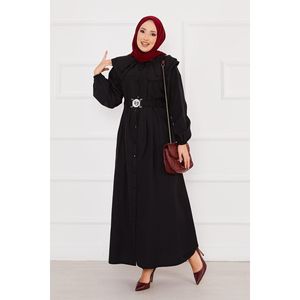 Robe Hijab noire boutonnée pleine longueur à col large conçue sur mesure modeste musulmane Abaya XS taille tenue de soirée - Product Image 4