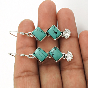 Pierre précieuse turquoise verte en argent sterling 925 crochet boucles d'oreilles bijoux boucle d'oreille fantaisie pour mariage et cadeau pour elle - Product Image 4