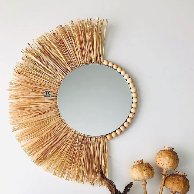 High Quality and Cheap Price Jute Wall Mirror for Decoration, Hanging Mirror Round Decorative Wall Mirror Made in Vietnam