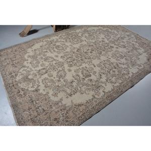 Alfombra Vintage, Alfombra Turca de 6.3x9.7 pies, Alfombra de Lana Marrón Sólida - Product Image 2