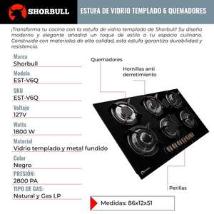 Fornello a 6 Fuochi Shorbull con Piano in Vetro Temperato, Alta Prestazione, Resistente, Fornitura Diretta OEM all'Ingrosso - Product Image 5