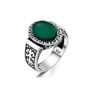 แหวนเงินอาเกตสีเขียวลายเขาวงกต - Product Image 2