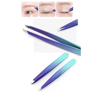 2024 deux tons couleur enduit en acier inoxydable pince à sourcils incliné pointu carré sourcil façonnage pince à épiler - Product Image 4