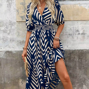 Vente en gros de robes d'été à imprimé floral en coton personnalisées robes à la mode maxi à manches longues et col en V robe décontractée pour femme - Product Image 1