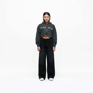 High-Quality Women Washed <b>Cropped</b> <b>Zip</b> Hoodie with Soft Fabric and Relaxed Fit for Casual Wear - Product Image 1