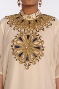 Cream Georgette Embroidered Zari Work Islamic <b>Kaftans</b> - Product Image 4