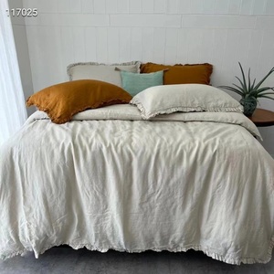 Reine lin à volants housse de couette ensemble Style rustique taies d'oreiller 200TC solide motif maison hôtel hôpital mariages personnalisable - Product Image 5