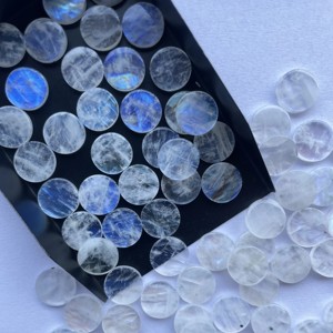 หินมูนสโตนสีรุ้งธรรมชาติสีขาวธรรมชาติ10มม. 20มม. รูปทรงเหรียญเรียบแผ่นอัญมณีหลวมสำหรับทำเครื่องประดับหินแผ่นกลับบาง - Product Image 2