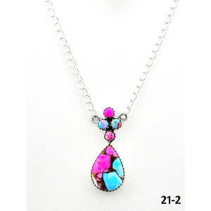 Southwest Style Cotton <b>Candy</b> Mohave & Sterling Silver Water Drop <b>Necklace</b> for Gift Occasions - Product Image 2