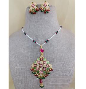 Fashionable Premium Quality <b>Gold</b> Plated Jadau Necklace <b>Set</b> With <b>Earrings</b> for Wedding And Festive Wear Collection For Women - Product Image 1