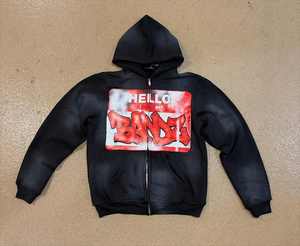 OEM Personnalisé Sunfaded Zipper French Terry Streetwear Fonctionnel Lavage à l'acide Hommes Zip Up Heavyweight Rhinestone Hoodie - Product Image 6