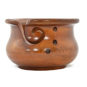 Bucles e hilos Cuenco de hilo de madera con mango curvo Cuenco de punto de madera hecho a mano para almacenamiento de hilo Cuenco de ganchillo con recortes de remolino - Product Image 2