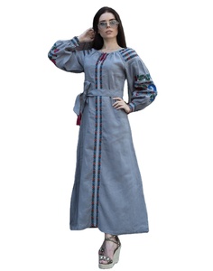 Robe de luxe et modeste brodée à manches longues, longueur au sol, mode de créateur en coton, vêtements d'occasion, robe d'ukraine - Product Image 1