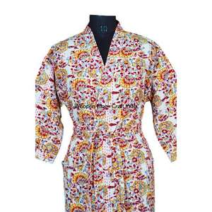 Women's Hand-printed Floral <b>Pattern</b> <b>Quilted</b> <b>Jacket</b> 100% Organic Cotton Three Quarter Sleeve Reversible Eco-Friendly Breathable - Product Image 2