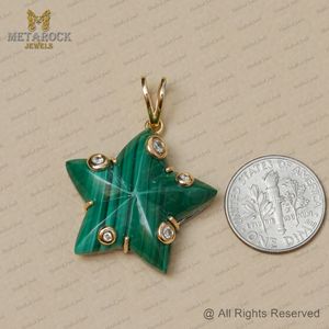 Ensemble de lunette diamant 14k or jaune Malachite pierre précieuse étoile pendentif à breloque 925 argent bijoux fins en gros - Product Image 3