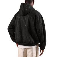 Sudadera con Capucha Negra Extra Grande Unisex Personalizada, Estilo Urbano, con Estampado de Diamantes de Imitación en Toda la Superficie, Bolsillo Bordado, Ecológica, para Invierno