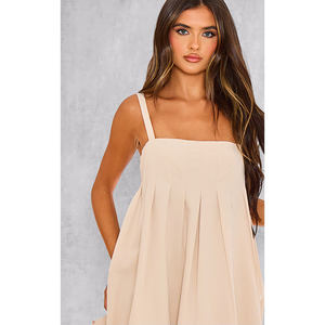 Dernière tenue moderne personnalisée à la mode Col droit Décolleté Spaghetti Strap Sleeve Stone Woven Pleated Puff Ball Dres - Product Image 3