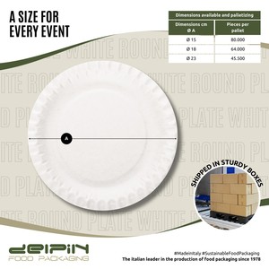Assiette en papier ronde blanche jetable, recyclable, biodégradable, de qualité alimentaire, avec revêtement, pour usage commercial, style solide - Product Image 4