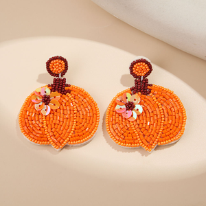 Bijoux ethniques Boucles d'oreilles Halloween perlées en tissu pour femmes Cadeaux de festival, breloques fantômes citrouille faites à la main - Product Image 2