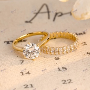 Juego de anillos nupciales de moissanita de corte redondo elegante, alianzas de compromiso y boda clásicas de 6 puntas para mujer - Product Image 6