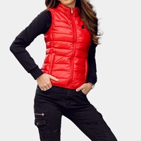 Veste sans manches matelassée pour femme, logo personnalisé en gros, hiver, coupe ajustée, col montant, coupe-vent, respirante