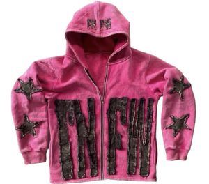 Wholesale Manufacturer 450 GSM Heavyweight <b>Thick</b> Distressed Cropped Zipper Vintage Embroidery Men's Hoodies Winter 100% Cotton - Product Image 3