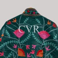 Manteau en velours brodé à la main à motif floral, col mandarin, manches longues, grande taille, vêtements d'extérieur décontractés pour femmes, automne